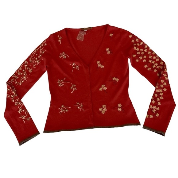 Roberta Scarpa Knit Lab Embroidered Cardigan Sweater Size 14 Orange - Picture 2 of 15